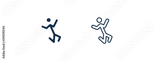 stick man jumping icon. Outline and filled stick man jumping icon from behavior and action collection. Line and glyph vector isolated on white background. Editable stick man jumping symbol.