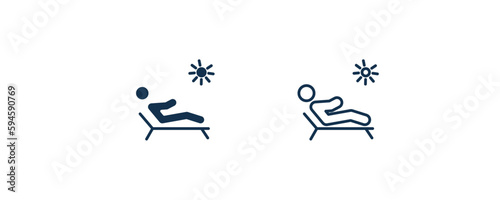 man sunbathing icon. Outline and filled man sunbathing icon from behavior and action collection. Line and glyph vector isolated on white background. Editable man sunbathing symbol.