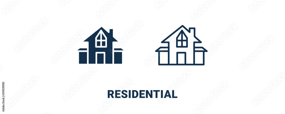 residential icon. Outline and filled residential icon from automation and high tech collection. Line and glyph vector isolated on white background. Editable residential symbol. residential icon. Outline and filled residential icon from automation and high tech collection. Line and glyph vector isolated on white background. Editable residential symbol.