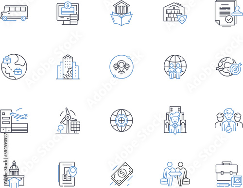 Political System Bureaucratic System line icons collection. Hierarchy, Regulations, Red tape, Authority, Control, Formality, Procedure vector and linear illustration. Paperwork,Power,Discretion photo