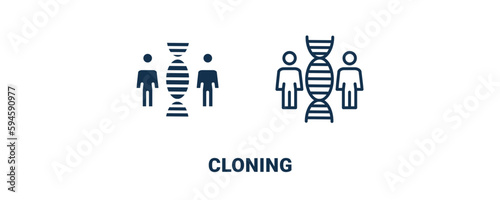 cloning icon. Outline and filled cloning icon from automation and high tech collection. Line and glyph vector isolated on white background. Editable cloning symbol.