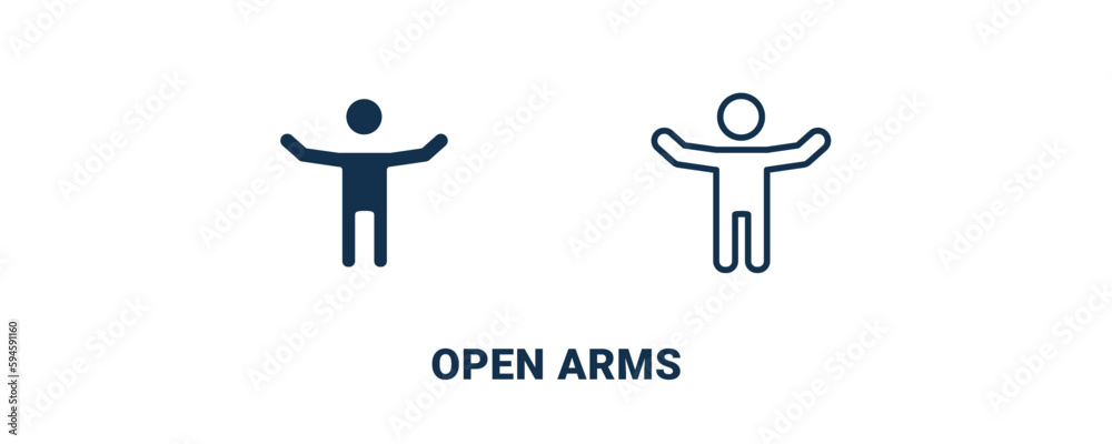 open arms icon. Outline and filled open arms icon from education and science collection. Line and glyph vector isolated on white background. Editable open arms symbol. open arms icon. Outline and filled open arms icon from education and science collection. Line and glyph vector isolated on white background. Editable open arms symbol.