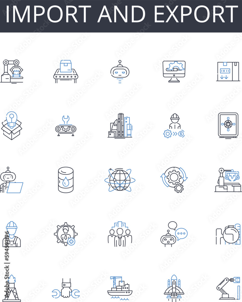 Import and export line icons collection. Trade, Commerce, Transaction, Shipping, Shipment, Consignment, Consign vector and linear illustration. Consignee,Consignor,Consignment note outline signs set