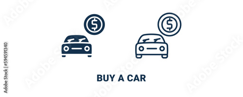 buy a car icon. Outline and filled buy a car icon from commerce and marketing collection. Line and glyph vector isolated on white background. Editable buy a car symbol.