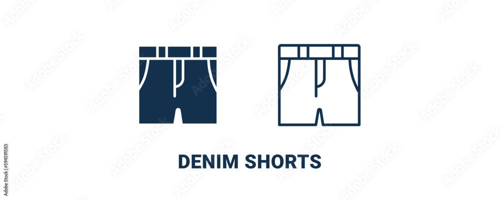 denim shorts icon. Outline and filled denim shorts icon from clothes and outfit collection. Line and glyph vector isolated on white background. Editable denim shorts symbol. denim shorts icon. Outline and filled denim shorts icon from clothes and outfit collection. Line and glyph vector isolated on white background. Editable denim shorts symbol.