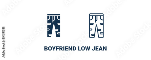 boyfriend low jean icon. Outline and filled boyfriend low jean icon from clothes and outfit collection. Line and glyph vector isolated on white background. Editable boyfriend low jean symbol.