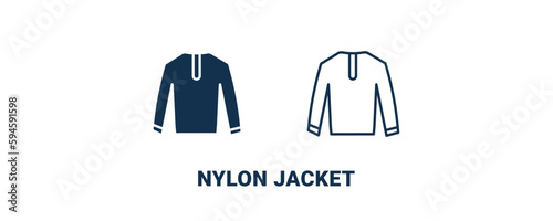 nylon jacket icon. Outline and filled nylon jacket icon from clothes and outfit collection. Line and glyph vector isolated on white background. Editable nylon jacket symbol.