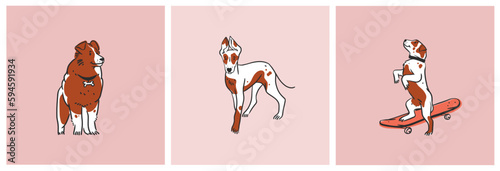 Photography Hand drawn vector abstract graphic line collection set with diverse cute funny cartoon dogs characters