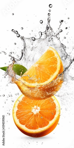 Fresh orange with water splash isolated on white background. generative AI