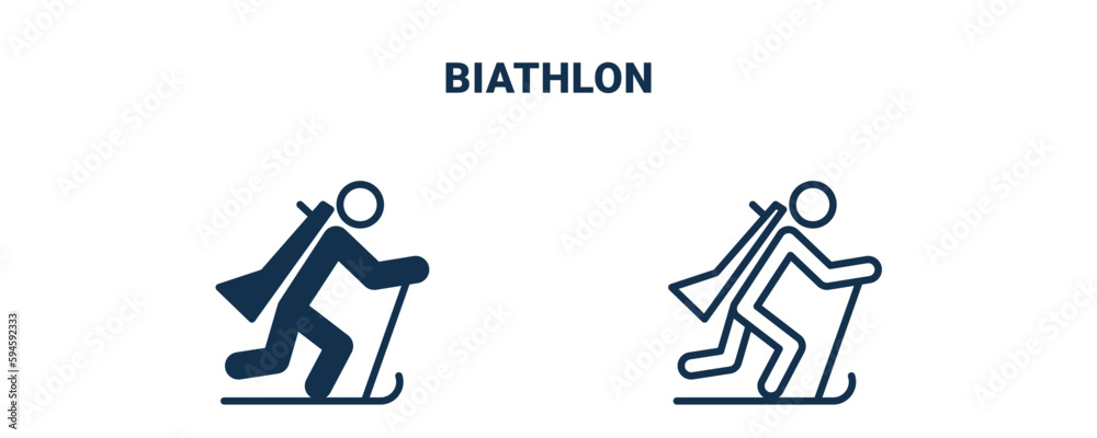 biathlon icon. Outline and filled biathlon icon from sport and games collection. Line and glyph vector isolated on white background. Editable biathlon symbol.