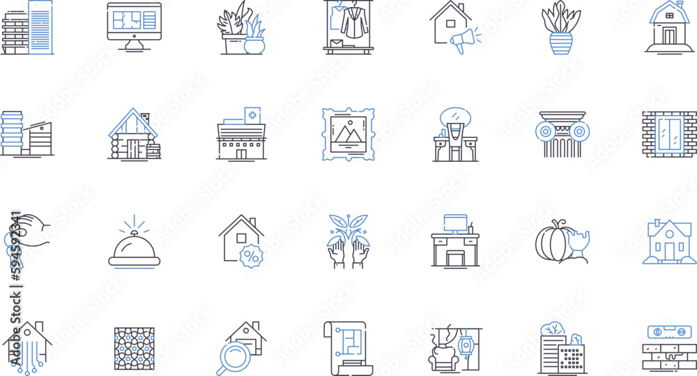 Space planning line icons collection. Optimization, Layout, Efficiency, Design, Flow, Function, Organization vector and linear illustration. Space,Flexibility,Arrangement outline signs set
