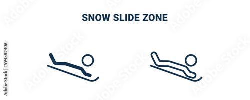 snow slide zone icon. Outline and filled snow slide zone icon from sport and games collection. Line and glyph vector isolated on white background. Editable snow slide zone symbol.