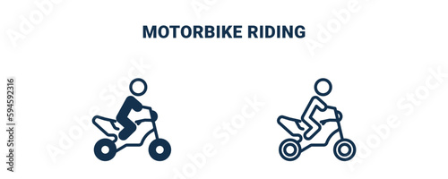 motorbike riding icon. Outline and filled motorbike riding icon from sport and games collection. Line and glyph vector isolated on white background. Editable motorbike riding symbol.