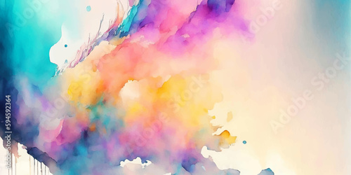 Rainbow watercolor abstract background. Vivid colors splashes and stains. Festive banner template. Texture vector illustration