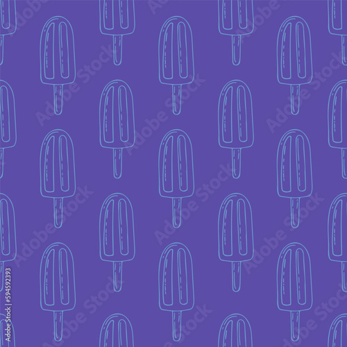 Seamless pattern with Ice cream  black and white icons