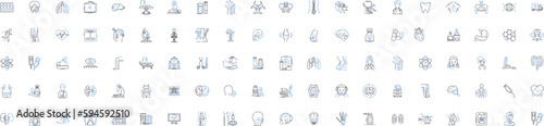 Hospital services line icons collection. Emergency, Admission, Surgery, Medicine, Treatment, Consultation, Diagnosis vector and linear illustration. Radiology,Outpatient,Inpatient outline signs set