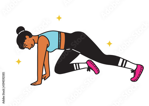 Hand drawn lady doing exercise, active training woman. Isolated vector illustration with outlined design