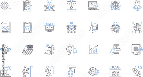 Budgeting process line icons collection. Planning, Allocating, Forecasting, Analysis, Execution, Control, Review vector and linear illustration. Variance,Spending,Income outline signs set