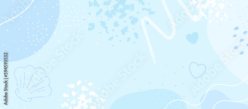 Seashells and Lovely Hearts Vacation Colorful Summer Background.
