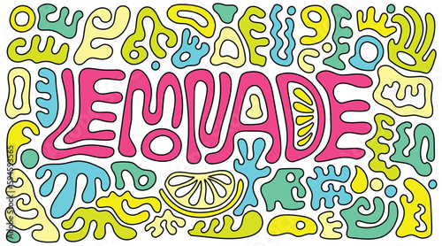 Lemonade Typography Doodle Set, Fresh and Joyful Abstract Patterned Drawing