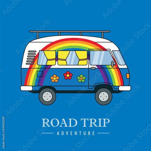 road trip adventure with hippie rainbow camper van