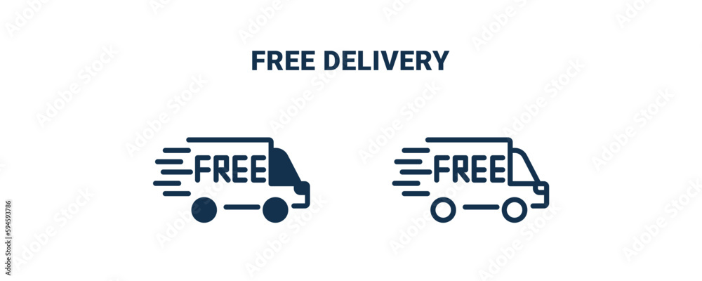 free delivery icon. Outline and filled free delivery icon from delivery and logistics collection. Line and glyph vector isolated on white background. Editable free delivery symbol. free delivery icon. Outline and filled free delivery icon from delivery and logistics collection. Line and glyph vector isolated on white background. Editable free delivery symbol.