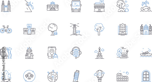 Transcultural voyaging line icons collection. Exploration, Diversity, Multicultural, Adventure, Inclusion, Globalization, Adaptability vector and linear illustration. Unity,Tolerance,Exchange outline