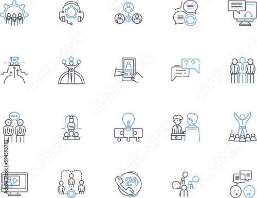 Visitor support line icons collection. assistance, guidance, help, information, advice, directions, support vector and linear illustration. map,brochure,customer service outline signs set