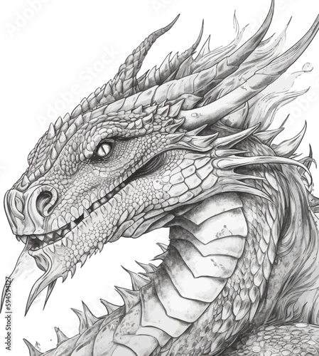 Chinese Dragon black and white drawing design 2d illustration. Traditional mystical creature vector coloring page