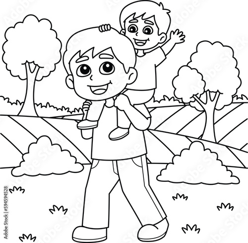 Father Carrying his Son Coloring Page for Kids