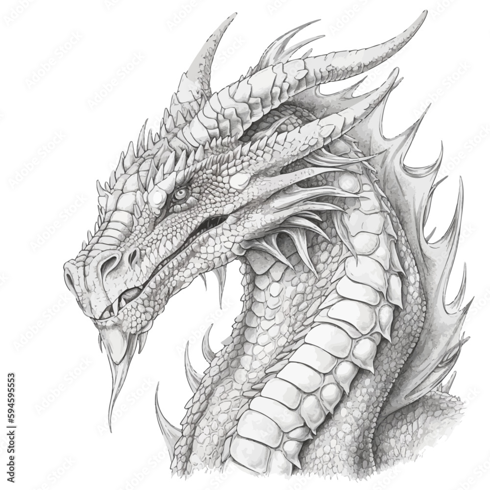 Chinese Dragon black and white drawing design 2d illustration ...