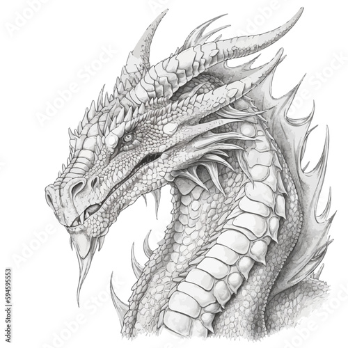Chinese Dragon black and white drawing design 2d illustration. Traditional mystical creature vector coloring page