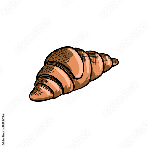 vector drawing sketch of croissant, hand drawn illustration at white background