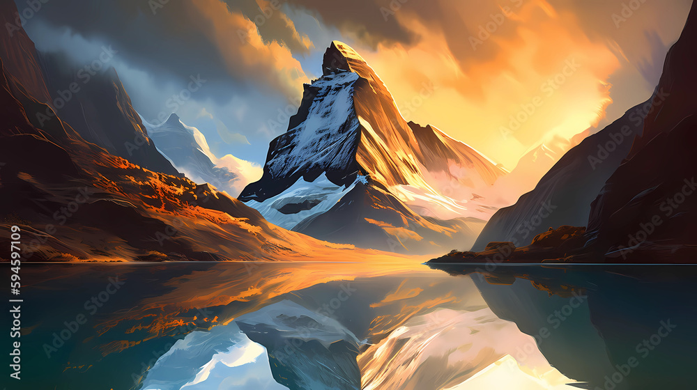 Illustration of beautiful view of Matterhorn, Switzerland