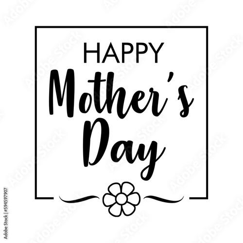 Letras de la palabra Happy Mother's Day en texto manuscrito con flor en cuadrado lineal para su uso en felicitaciones y tarjetas