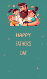 Father with daughter, fathers day concept, cartoon illustration. Vertical banner. Generative AI