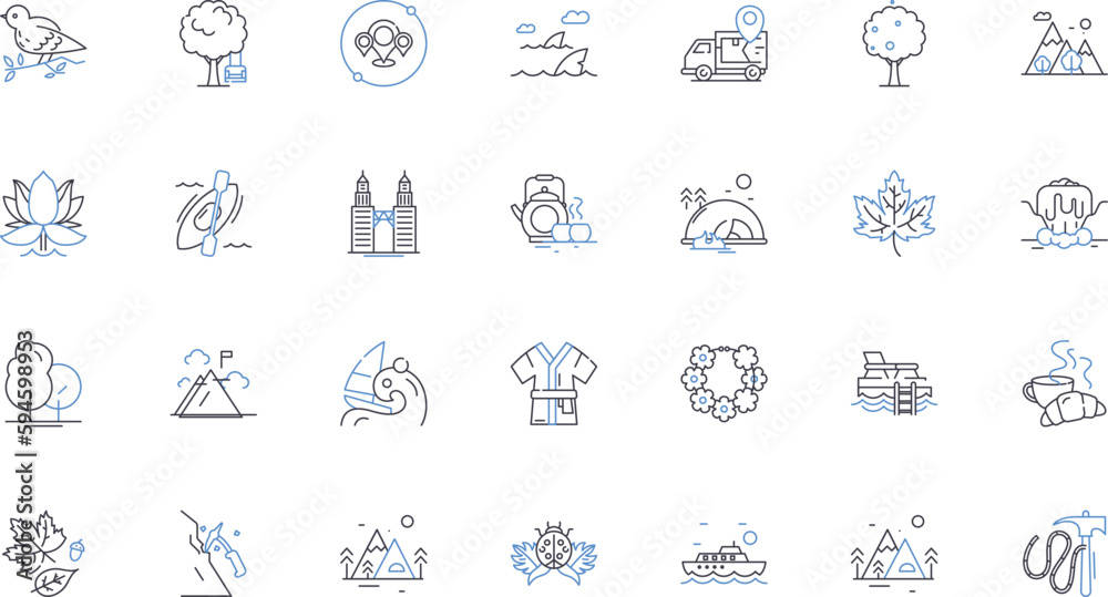 Rushing adventure line icons collection. Thrilling, Adrenaline, Excitement, Rush, Intensity, Danger, Explore vector and linear illustration. Run,Leap,Climb outline signs set