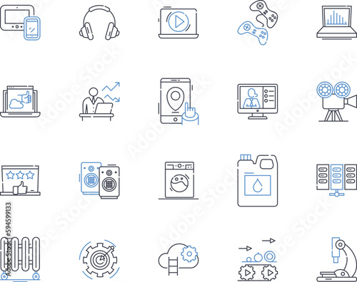 Contraptions line icons collection. Gadgetry, Rube Goldberg, Ingenious, Mechanisms, Inventions, Devices, Gizmos vector and linear illustration. Automatons,Widgetry,Constructions outline signs set