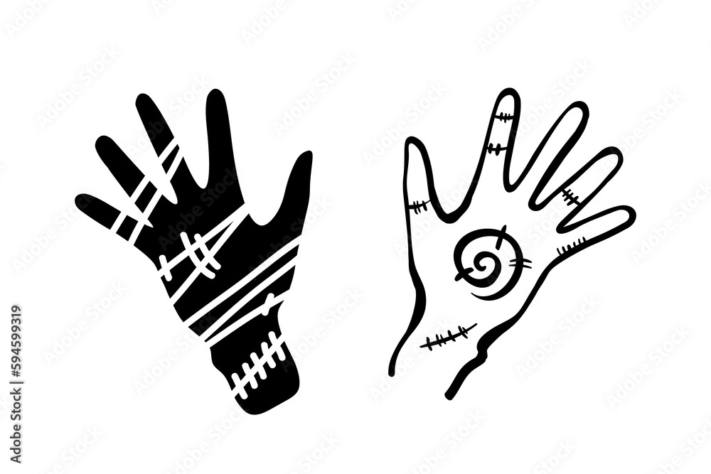 Halloween arms in doodle style. Vector hand drawn Line art hand illustrations . Halloween arms in doodle style. Vector hand drawn Line art hand illustrations .