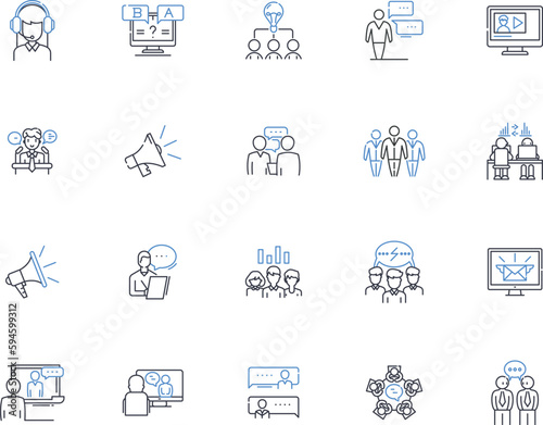 Yakking individuals line icons collection. Chatty, Talkative, Conversational, Social, Gossipy, Chattering, Loquacious vector and linear illustration. Blabbermouth,Gabby,Chirpy outline signs set