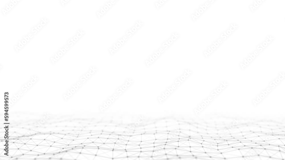 Abstract technology wave of particles. Big data visualization. Light background with motion dots. Artificial intelligence. 3d rendering.