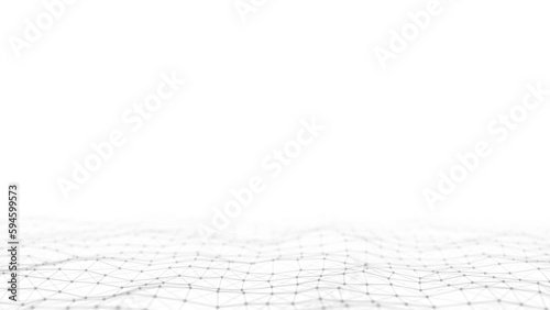 Abstract technology wave of particles. Big data visualization. Light background with motion dots. Artificial intelligence. 3d rendering.