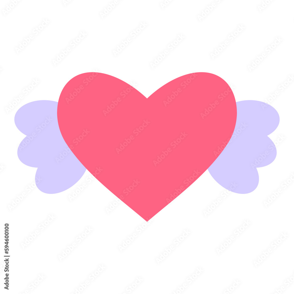 Cute heart with wings. Symbol of love, care and happiness. Heart for web design and postcards. Vector illustration isolated on white background.