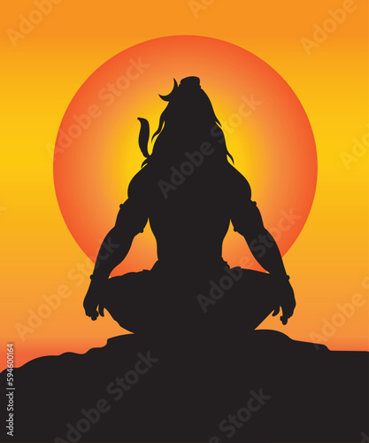 Fototapeta Naklejka Na Ścianę i Meble -  Lord mahadev vector graphic trendy silhouette design with orange background, lord Shiv graphic trendy design.