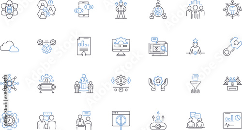 Nerking line icons collection. Nerking, Connectivity, Growth, Collaboration, Relationships, Interactions, Communication vector and linear illustration. Synergy,Progress,Engagement outline signs set photo