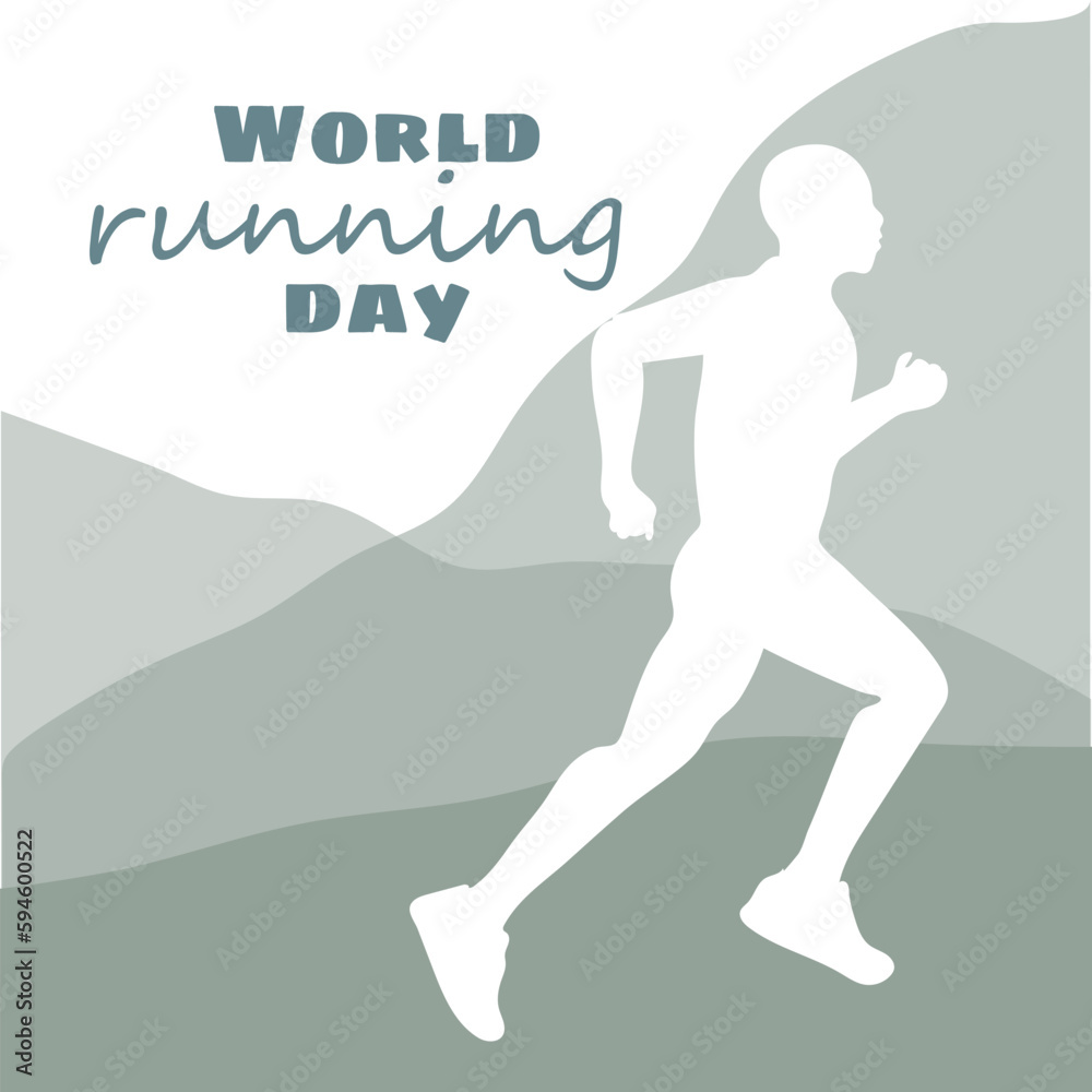 World Running Day. Vector poster design. The concept of a healthy lifestyle. A man runs in nature, keeps himself in shape. Flat vector illustration. A template for a banner, an advertising cover World Running Day. Vector poster design. The concept of a healthy lifestyle. A man runs in nature, keeps himself in shape. Flat vector illustration. A template for a banner, an advertising cover