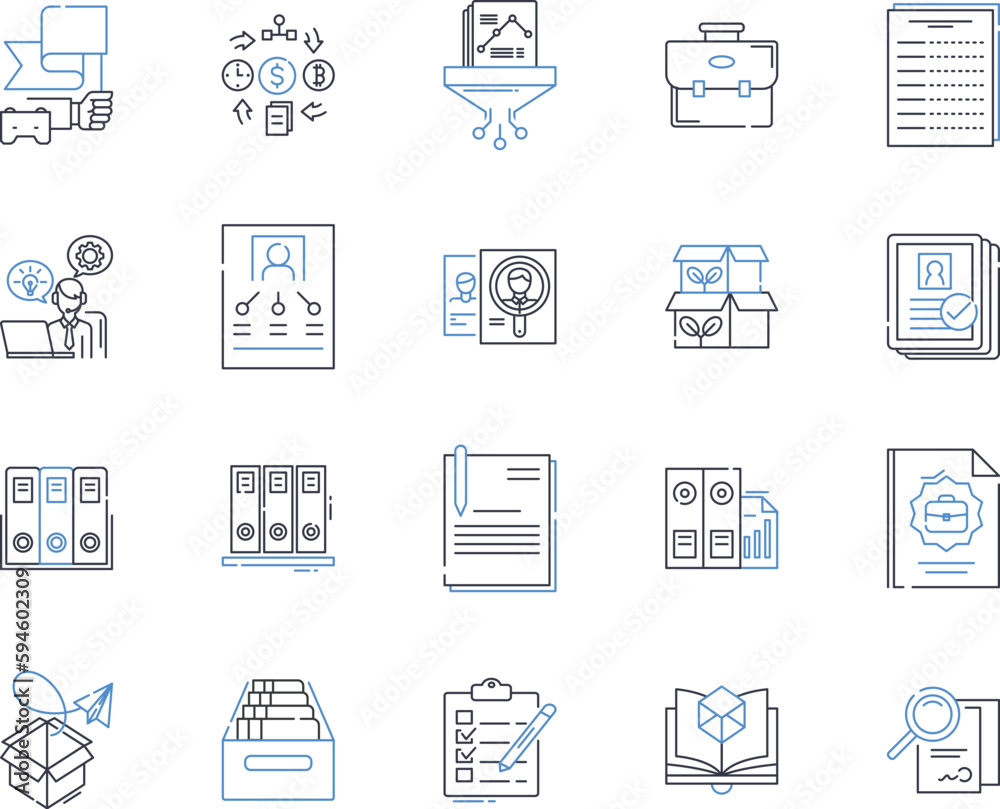 Streamlined processes line icons collection. Efficiency, Optimization, Automation, Integration, Standardization, Simplification, Consolidation vector and linear illustration. Modernization