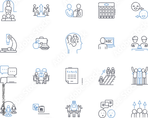 Pedagogical approach line icons collection. Constructivism, Experiential, Inquiry-based, Reflective, Differentiated, Collaborative, Holistic vector and linear illustration. Play-based,Montessori