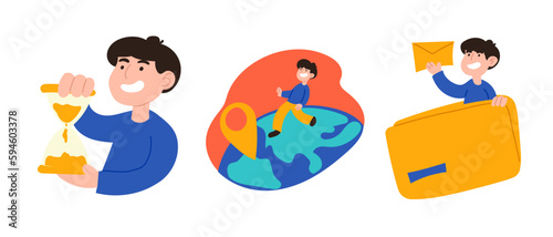 Communication at a distance. Cartoon, color, communication anywhere in the world. Vector illustration