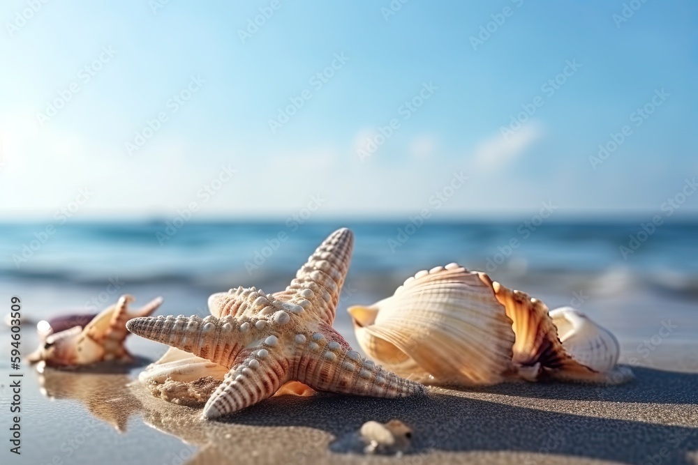 sea shells and starfish on the beach, aigenerative sea shells and starfish on the beach, aigenerative